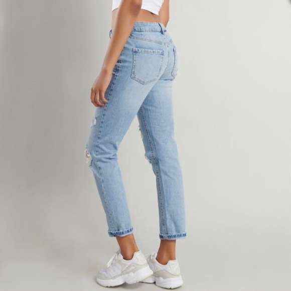 Ripped garage light wash girlfriend jeans. - Picture 2 of 8